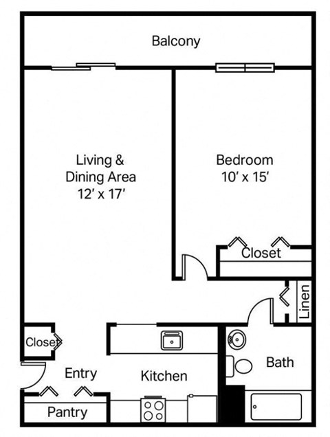 Floor plan for 1 bed, 1 bath, 550 sqft
